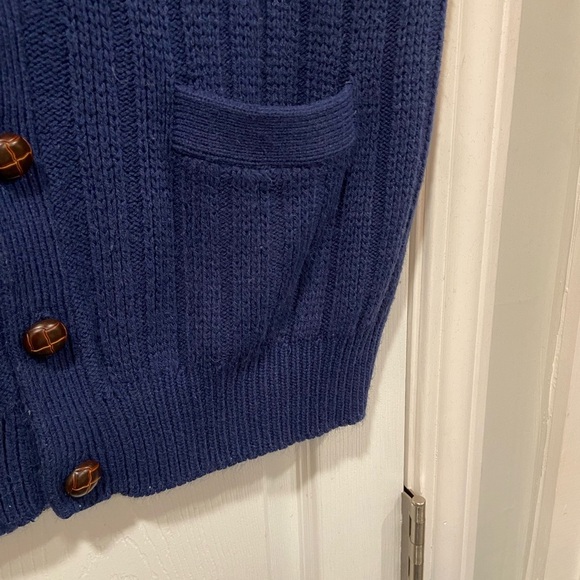 Towncraft Navy Blue Ribbed Knit V Neck Sweated Vest Leather Like Buttons Size L - Picture 4 of 10